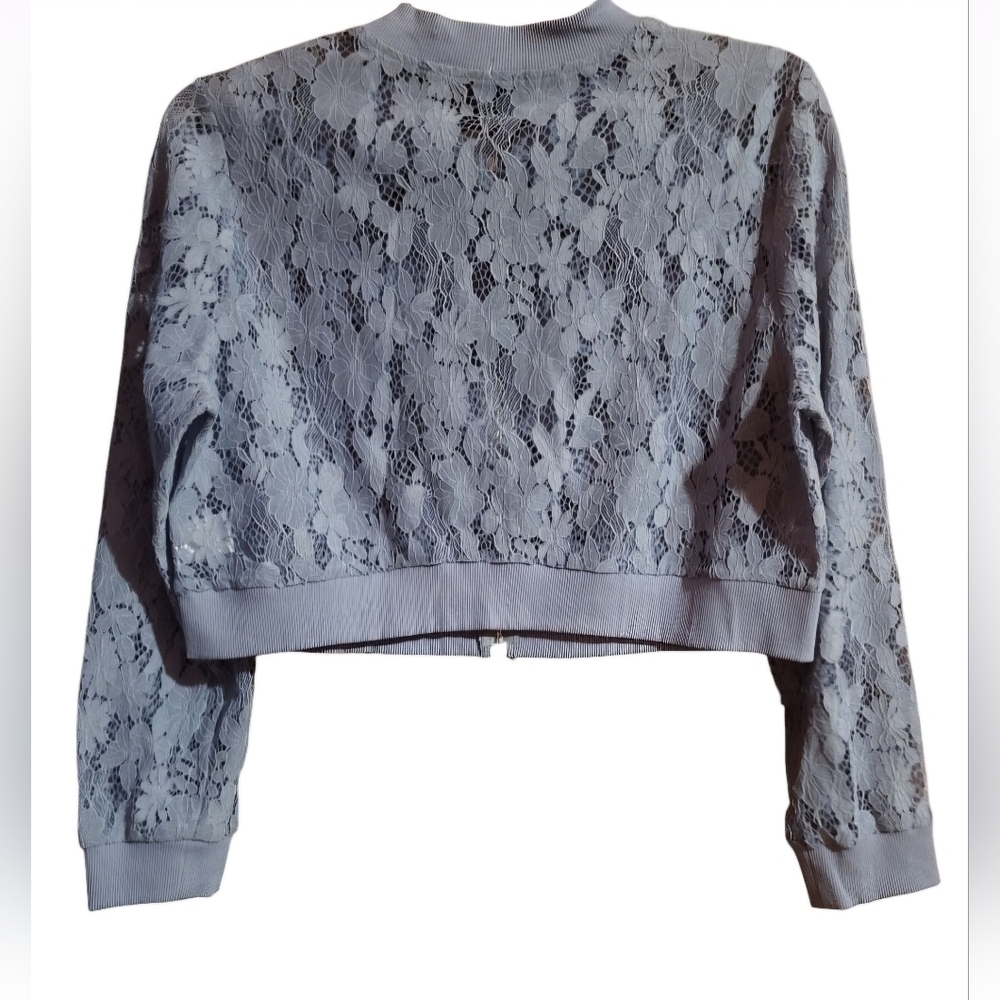 Allegra K Light Blue Floral Lace Zip Up Jacket/Shrug Size XL New with Tags!l - Picture 3 of 7